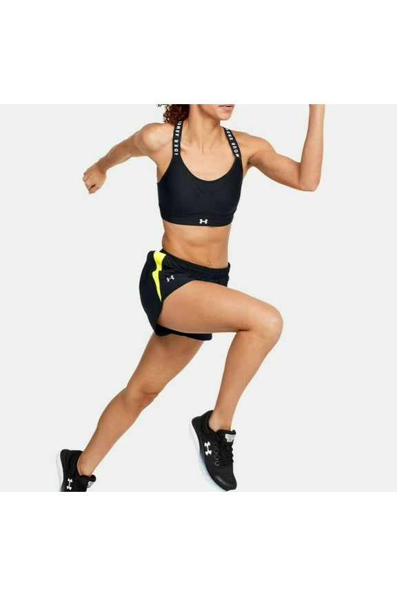 Women's Shorts Speed Stride Logo Black Yellow Stretch Running