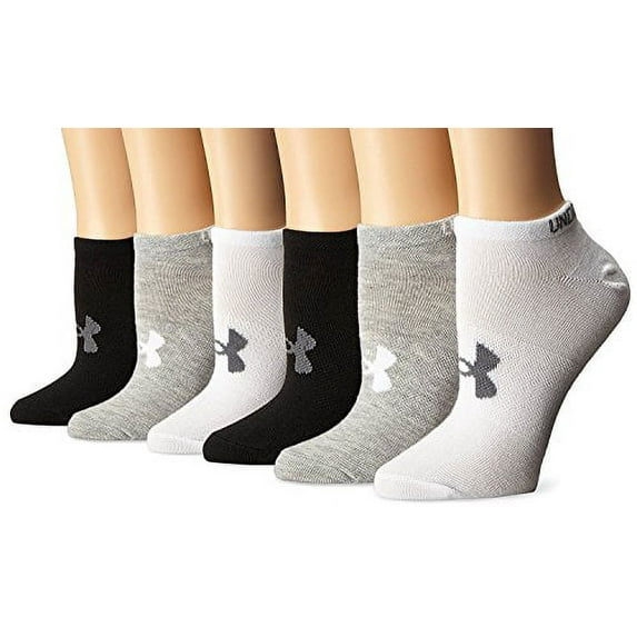 Under Armour Women's UA Training Cotton Blend No Show Socks, 6 Pairs (Grey Assorted)