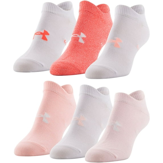 Under Armour Women&s;s Essential 2.0 No Show Socks - 6 Pack (Beta Tint/White)