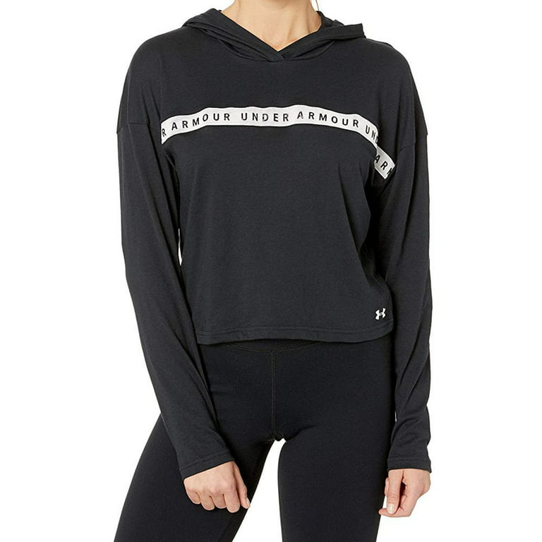 Under Armour Womens Logo Taped Cropped Hoodie,Black/white,XX-Large 
