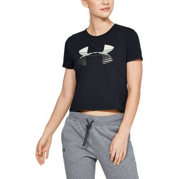 Under Armour Womens Printed logo Cropped T-Shirt,Black/Onyx White,X-Small