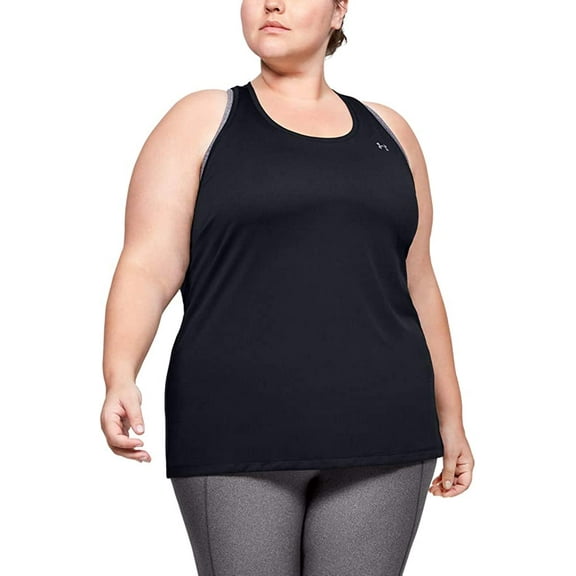 Under Armour Womens Solid Sleeveless Tech Tank Black 001/Metallic Silver 1X