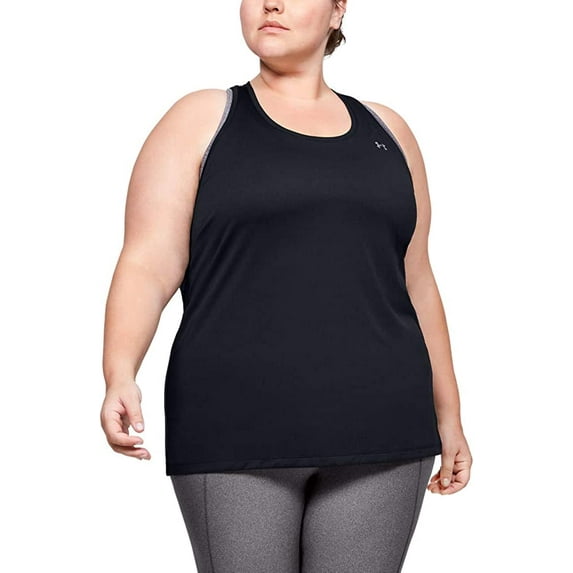 Under Armour Womens Solid Sleeveless Tech Tank Black 001/Metallic Silver 1X