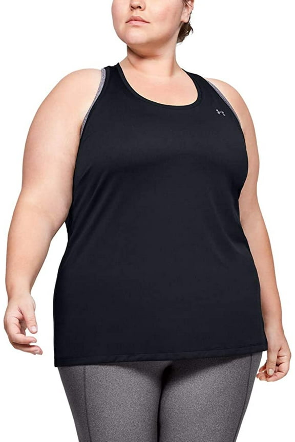 Womens Solid Sleeveless Tech Tank Black 001/Metallic Silver 3X