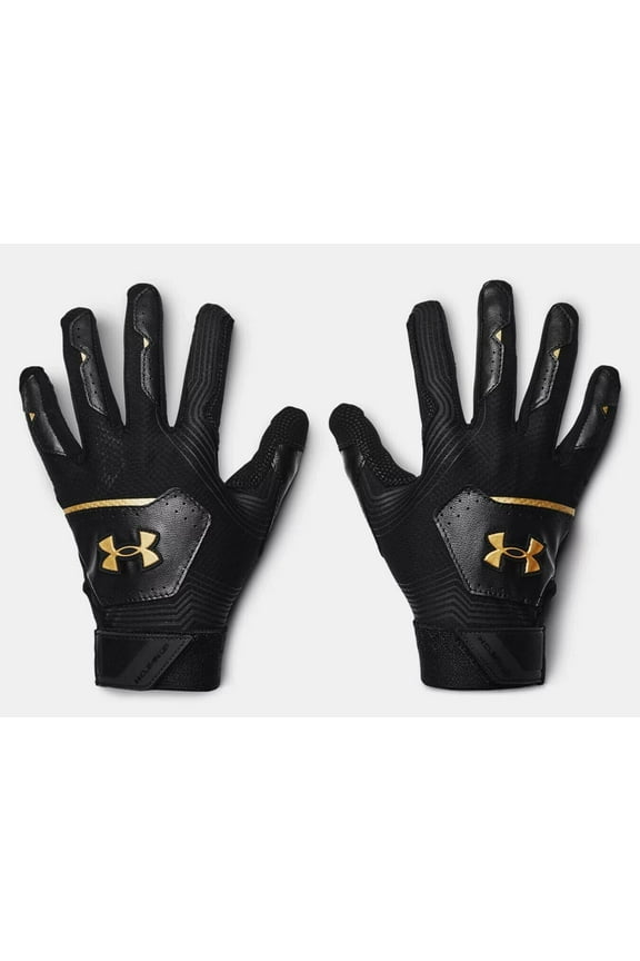 Youth Under Armour UA Clean Up 21 Baseball Batting Gloves 1365462-002 Black/Metallic Faded Gold