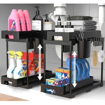 Under Bathroom Sink Organizer, 2 Pack Pull Out, Adjustable Height Kitchen Counter Organizer, Black