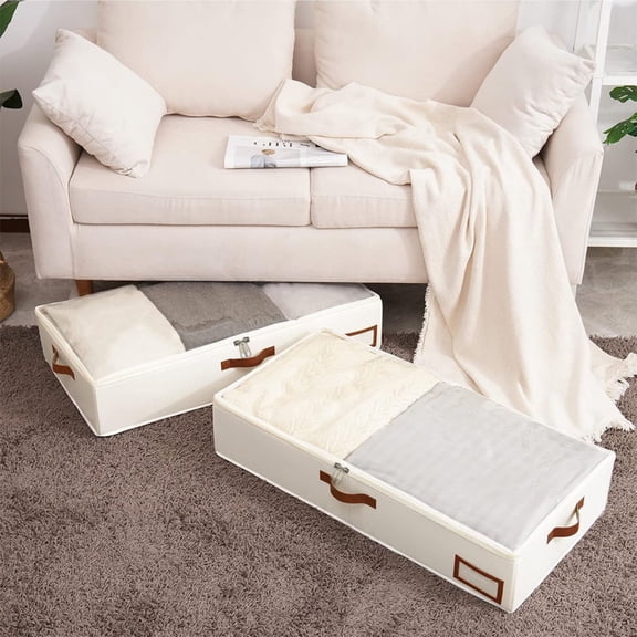 Under Bed Clothes Storage Bag Organizer-Non Woven Fabric with Clear PVC Cover,Foldable Storage Box for Quilts Shoes Toys,31.5x17.7x5.9in,Black