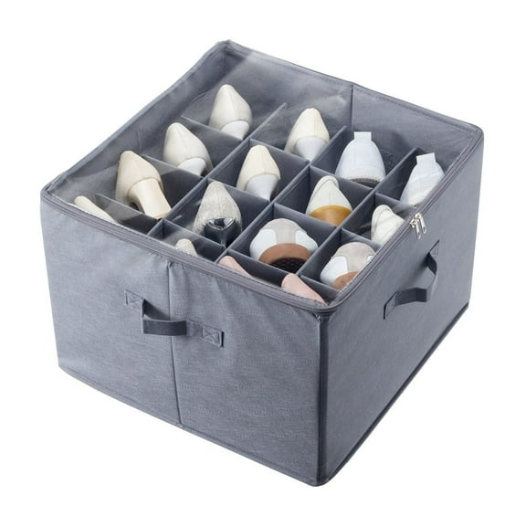 Under Bed Shoe Organizer 16 Compartments, Adjustable Shoe Storage Box with Clear Cover