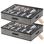 Under Bed Shoe Storage Organizer, 2 Pack Foldable Underbed Shoes Containers with Handle,Shoe Rack Organizer Total Fits 2