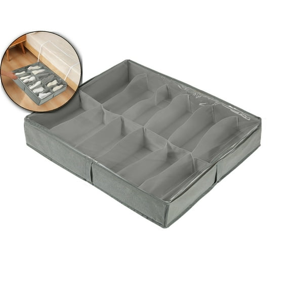 Under Bed Shoe Storage Organizer(6 Pairs), 5.1" Tall Fabric Shoes Container Box with Clear Cover, Foldable Storage Bag with Handle