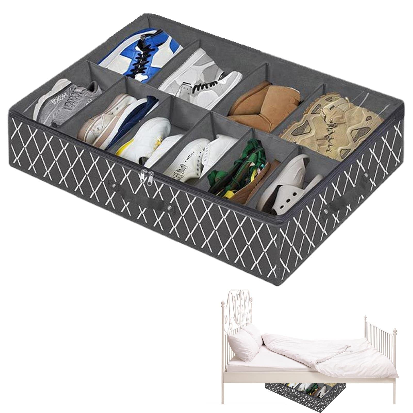 Under Bed Shoe Storage, Sturdy Large Capacity Organizer with Clear Cover, 32.3"x24.4"x5.9