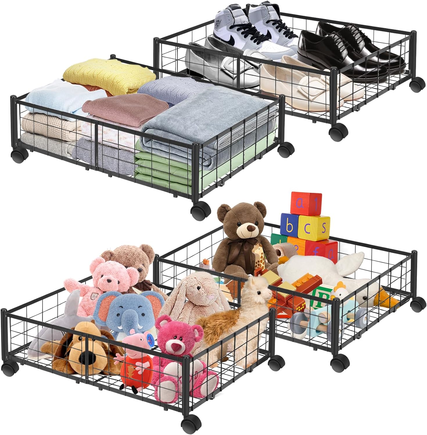 Under Bed Storage 4 Pack with Wheels, Under Bed Storage Containers