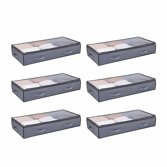 Under Bed Storage 90L Stackable Shoes Organization Box with Clear Lid 6 Pack