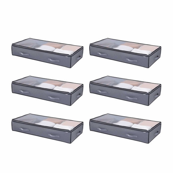 Under Bed Storage 90L Stackable Shoes Organization Box with Clear Lid 6 Pack