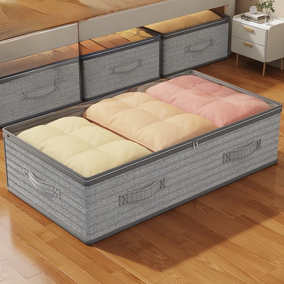 Under Bed Storage Bag, Foldable Quilt Organizer Box, Breathable Clothes and Blanket Bin with Clear Window, Sturdy Double Zipper