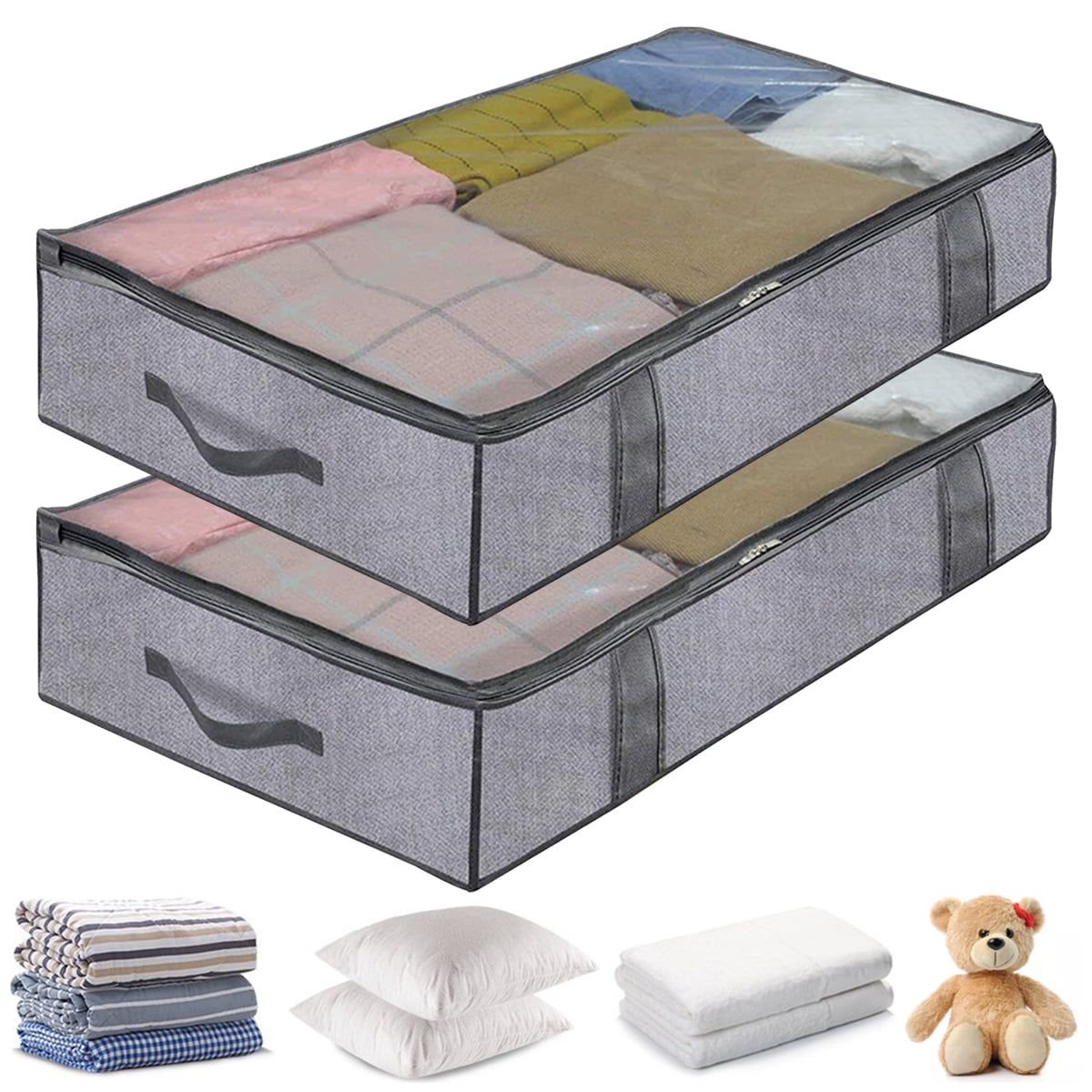 Under Bed Storage Bags 2Pack Underbed Clothing Organizer Clear Cover