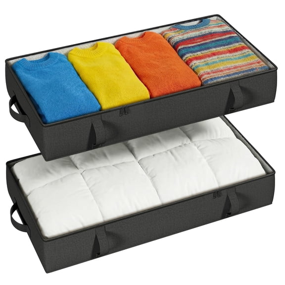 Under Bed Storage Bins 2-pack Black 6 Inches Tall Closet Organization