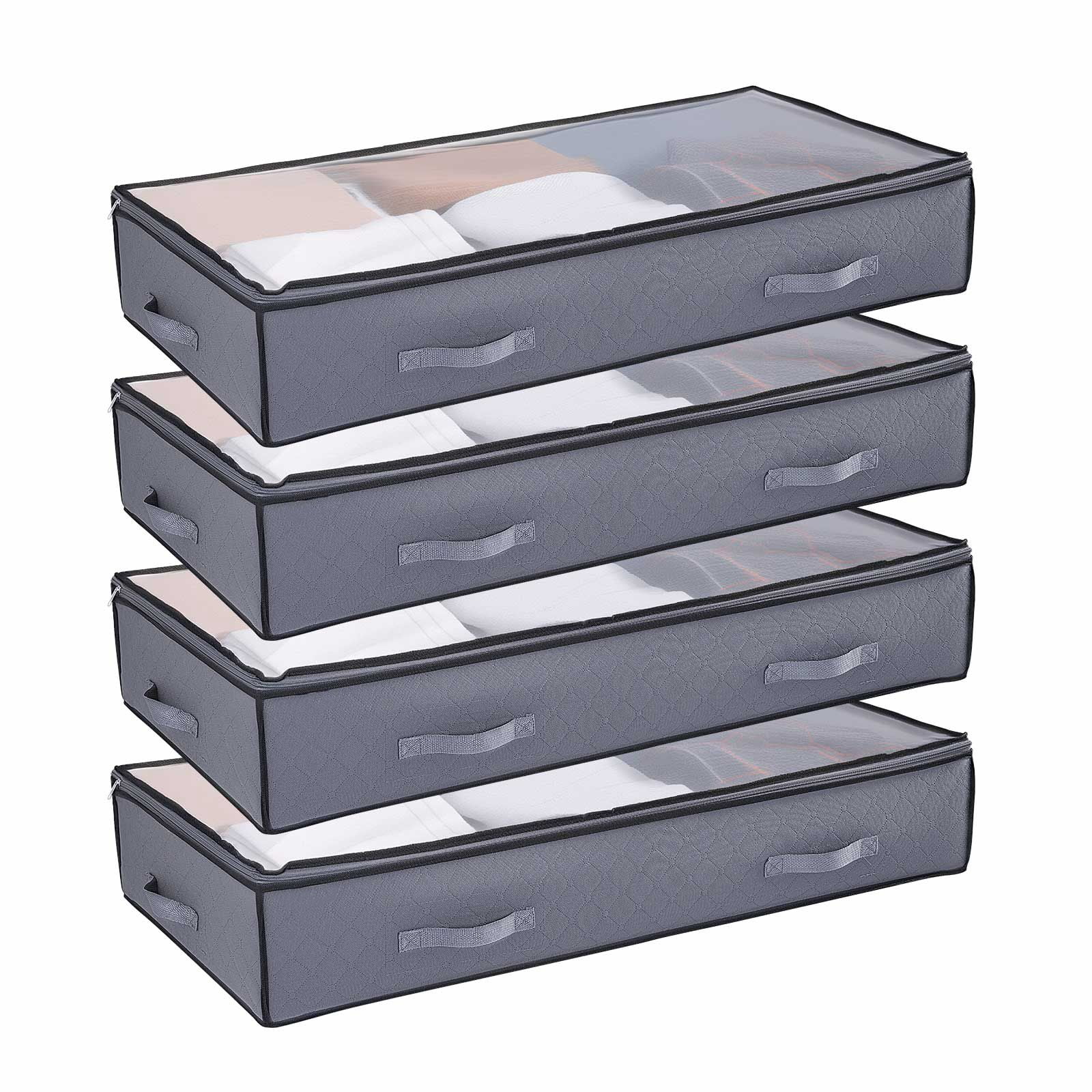 Under Bed Storage Bins Foldable with Clear PVC Top and Reinforced Handles for Clothes Shoes