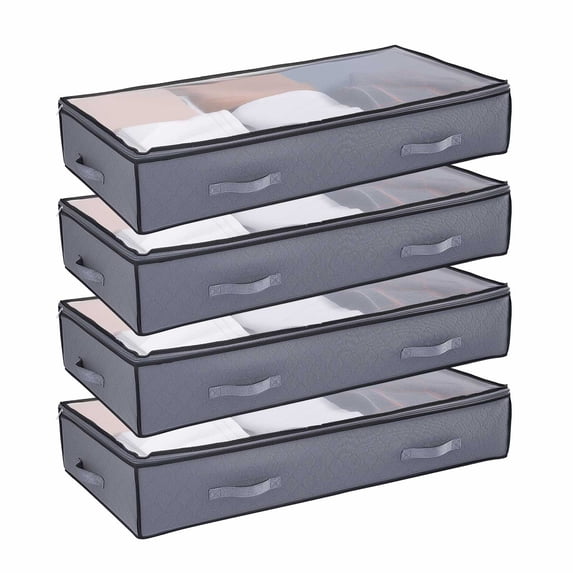 Under Bed Storage Bins Foldable with Clear PVC Top and Reinforced Handles for Clothes Shoes