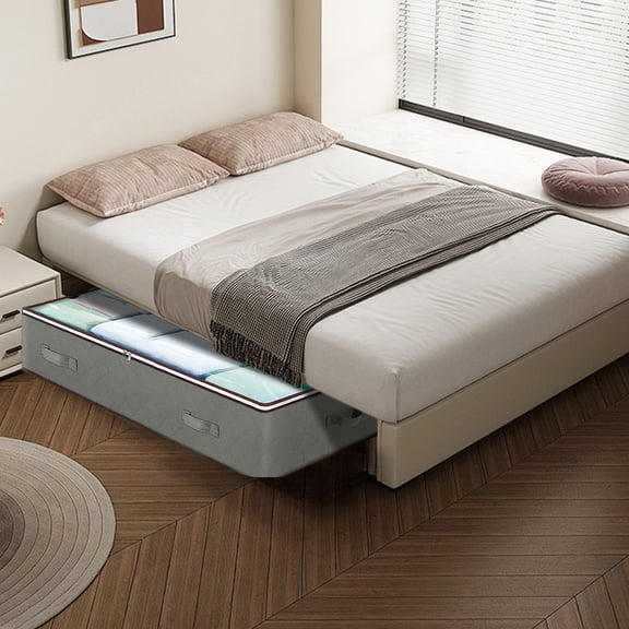 Under Bed Storage Box with Clear Lid, Foldable Clothes Quilt Organizer Bag, 60x45x15cm Non-Woven Fabric, 1-Pack, Gray