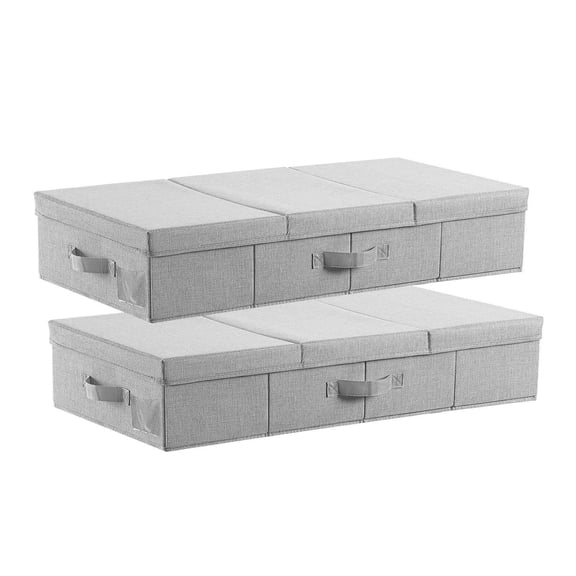 Under Bed Storage Box with Lid 31.7 x 15.9 x 6.1 Inches 48 Liter Large Capacity Low Profile Gray Drawer Style for Clothes Shoes Blankets 2 Pack