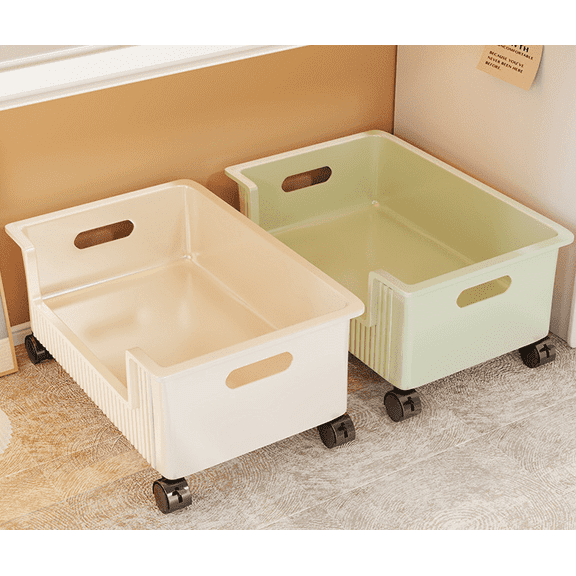 Under Bed Storage Box with Wheels, Plastic Organizer Bin for Clothes, Books, Snacks, and Toys