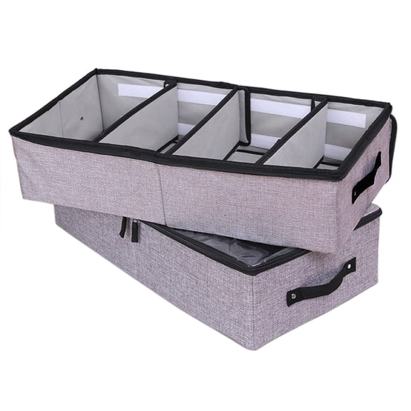 Under Bed Storage Chest 2 Gray Fabric Foldable Organizer with Dividers