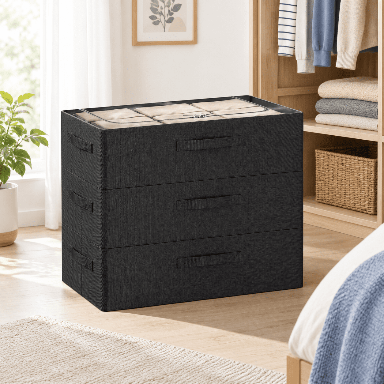 Under Bed Storage Container, Black 23.5x11.8x6.3, Foldable Stackable ...
