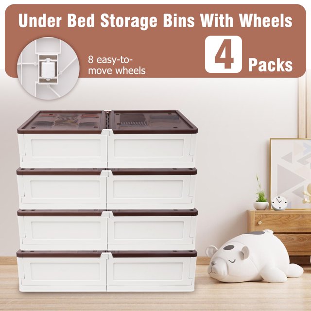 Under Bed Storage Container W/Wheels, Foldable Underbed Storage Boxes