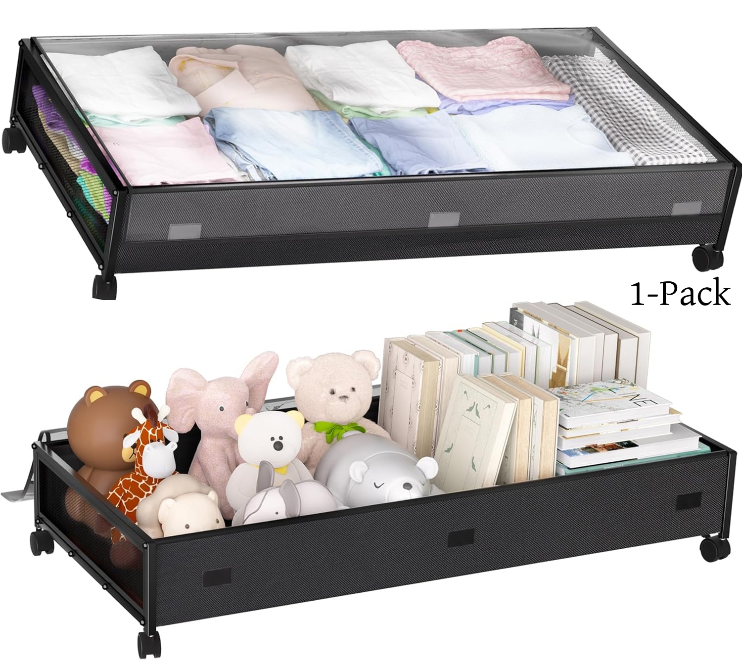 Under Bed Storage Containers with Wheels and Clear Cover,Rolling Under