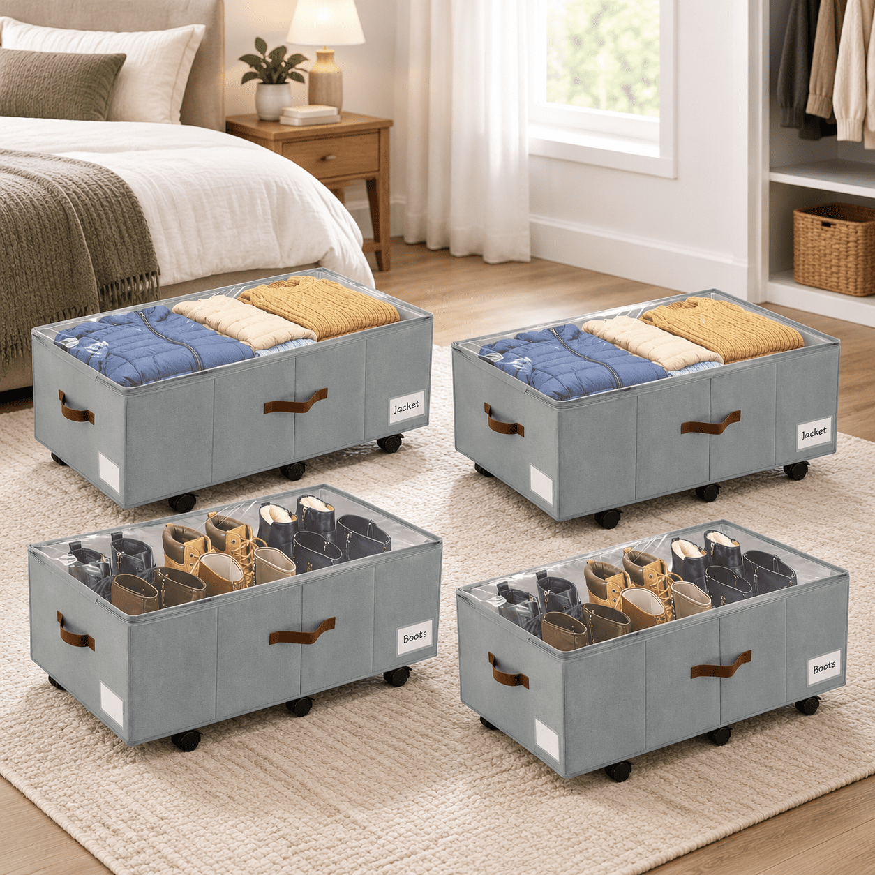 Under Bed Storage Container with Wheels, Grey 4 Pack, 11 Inch, Dorm ...