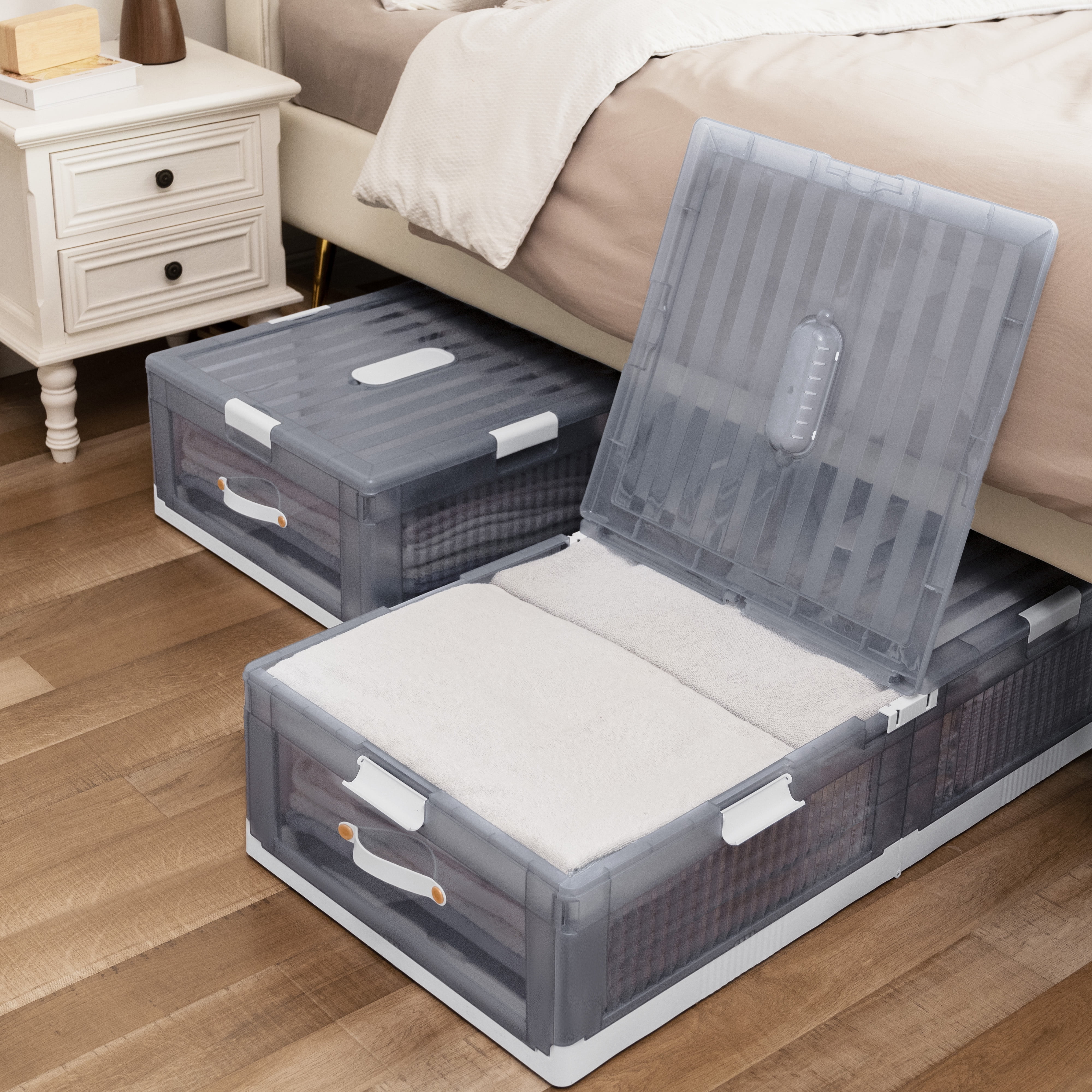 Under Bed Storage Container with Wheels and Lids, Stackable Under Bed