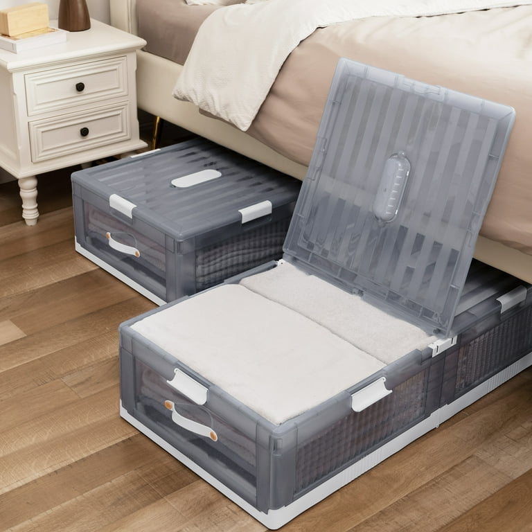 HUFTGOLD Under Bed Storage Container with Wheels and Lids Stackable Under Bed Storage Bins for Clothes Shoes Duvets 39.4 x 19.7 x 9.5 inch HG0060BCEB