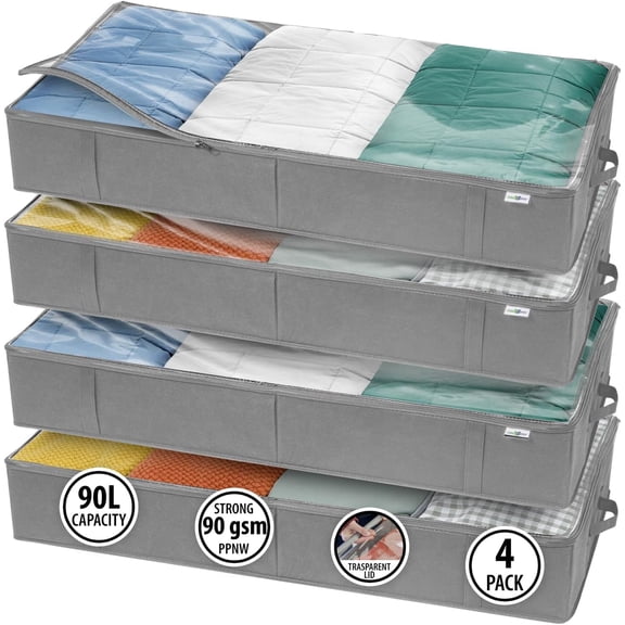 Under Bed Storage Containers 34 Inch L x 17 Inch W x 6 Inch H Grey 4 Pack