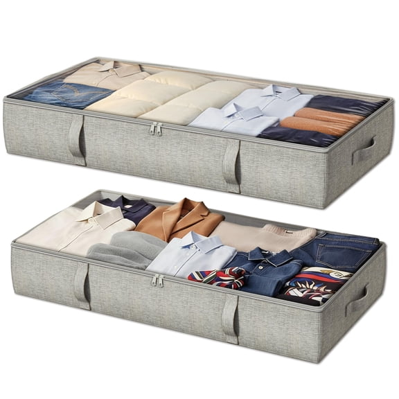Under Bed Storage Containers, Light Grey, 6 Inches Tall, 2-Pack