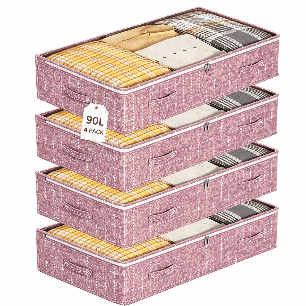 LJSXFI Under Bed Storage Containers, 4 Pack Foldable Underbed Storage Bags, Closet Organizers and Storage Bins Clear Top for Clothes, Blankets, Winter Clothing,
