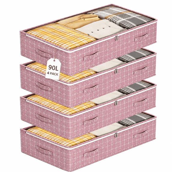 LJSXFI Under Bed Storage Containers, 4 Pack Foldable Underbed Storage Bags, Closet Organizers and Storage Bins Clear Top for Clothes, Blankets, Winter Clothing, Shoes, Comforter, Sheet