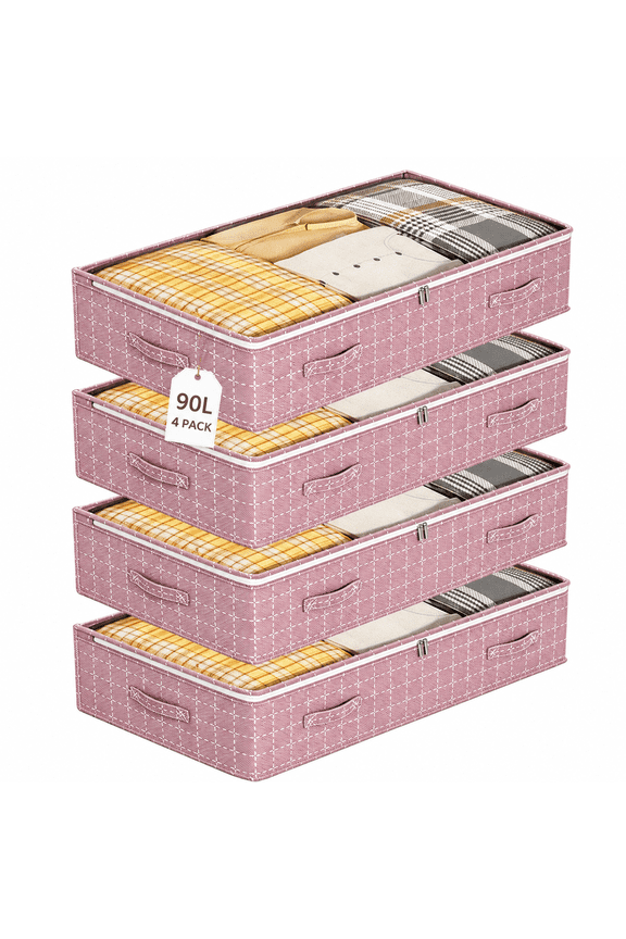 Under Bed Storage Containers, 4 Pack Foldable Underbed Storage Bags, Closet Organizers and Storage Bins Clear Top for Clothes, Blankets, Winter Clothing, Shoes, Comforter, Sheet