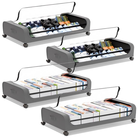 Under Bed Storage Containers, Under Bed Shoe Storage With Wheels,Under Bed Storage Bins Drawer For Clothes, Blankets And Shoes, Bedding,Gray,4PK