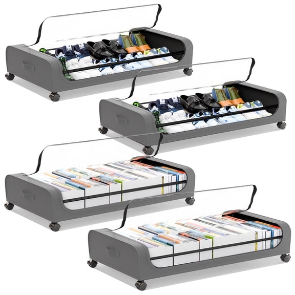 Under Bed Storage Containers, Under Bed Shoe Storage With Wheels,Under Bed Storage Bins Drawer For Clothes, Blankets And Shoes, Bedding,Gary,4PK