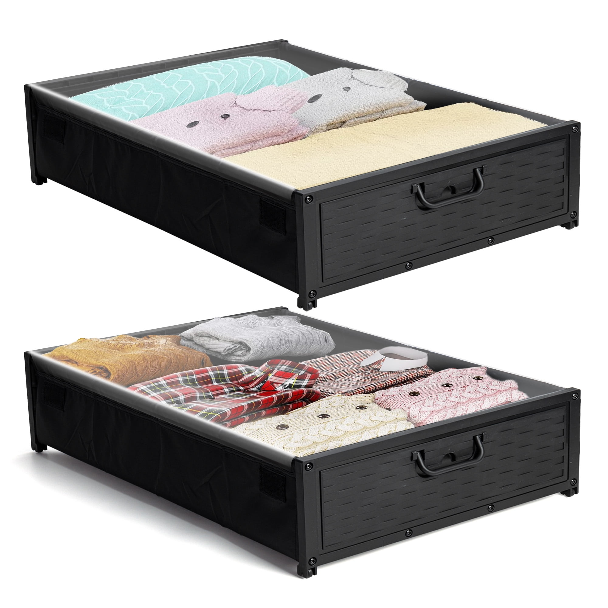Under Bed Storage Containers with Wheels and Clear Cover,Rolling Under