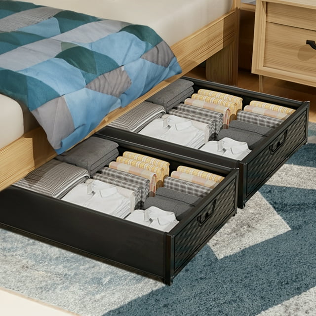 2Pack Under Bed Storage with Wheels, Transparent Cover for Bedding