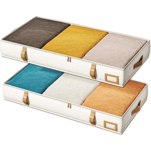 Under Bed Storage Containers with 6 Inches Tall, Clothes Storage Box with Sturdy Handles and Sidewalls, Underbed Storage Bins, 2-Pack