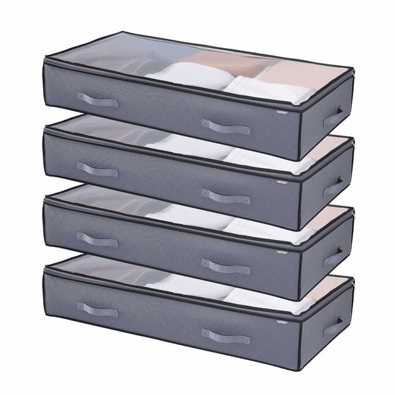 Under Bed Storage Containers with Clear Lids 39.2 x 19.7 x 7.1 Inch 90L Large Low Profile Organizer for Clothes Shoes Blankets 4 Pack