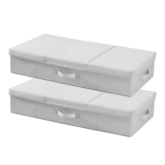Under Bed Storage with Lids, 31.7 x 15.9 x 6.1 Inch, 48L Large Underbed Clothes Storage Containers, Low Profile Gray Under Bed Drawer Shoe Organizer Bins Box for Blanket Shoe Bedroom, 2 Pack