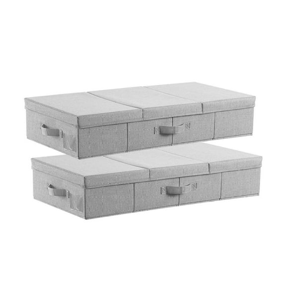 Under Bed Storage Containers with Lids, 32 x 16 x 6 Inch, 48L Underbed Shoe Organizer, Gray Bedroom Storage Bins 2 Pack