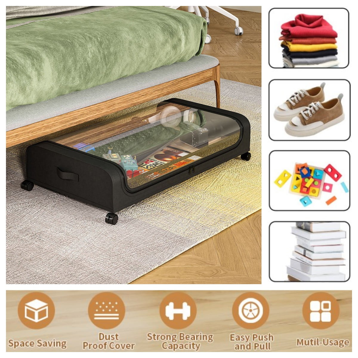 Under Bed Storage Containers with Wheels Rolling Under Bed Storage Bin