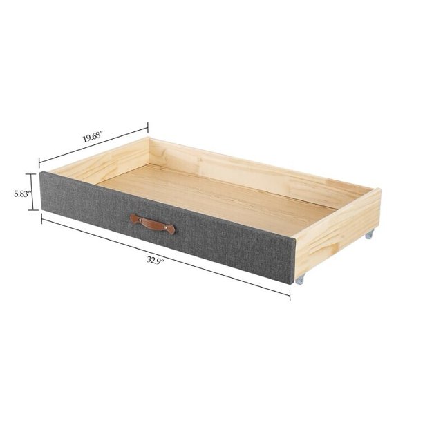 MUSEHOMEINC Upholstered Solid Wood Under Bed Storage Organizer Drawer