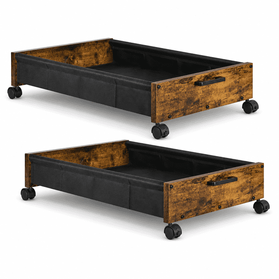 Under Bed Storage Drawers Rustic Brown 30L Rolling Space Saving Organizer