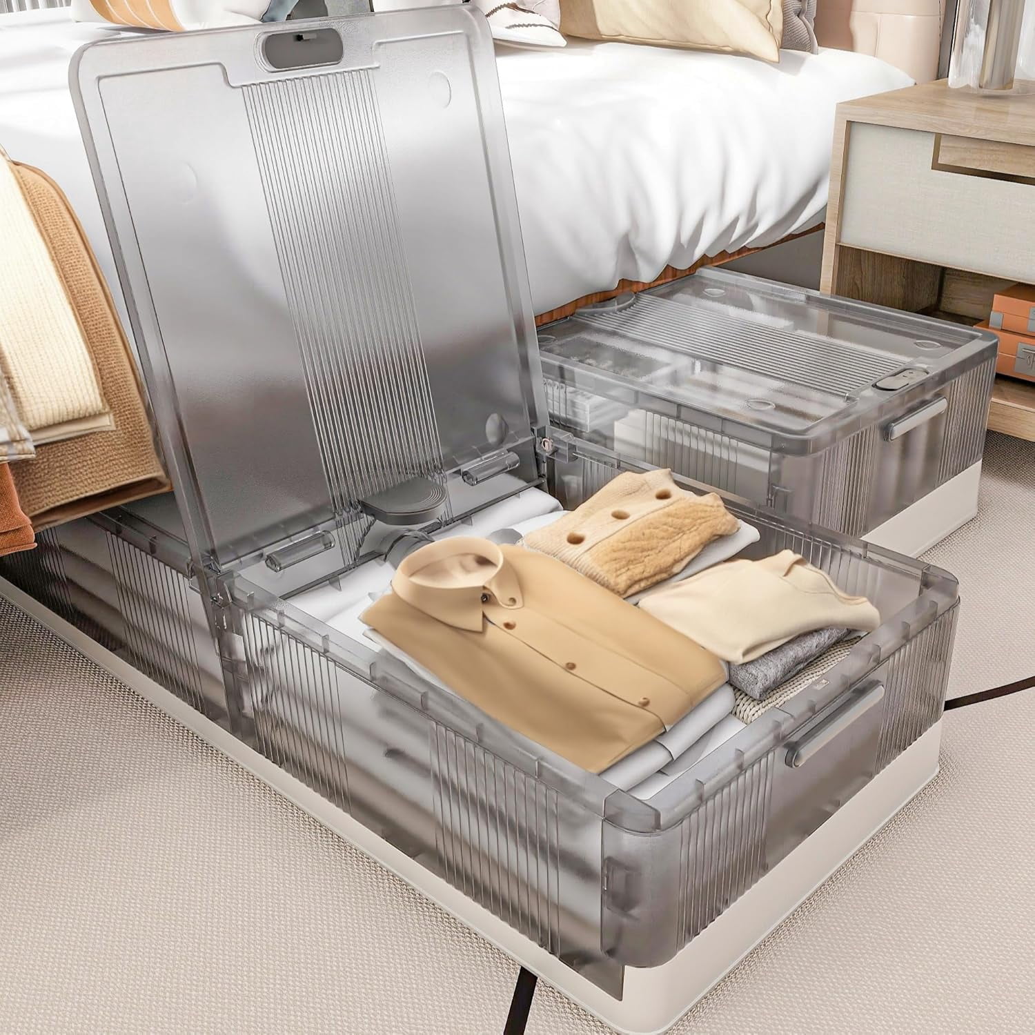Under Bed Storage with Wheels, 2 Pack 27Gal Stackable Under Bed Storage ...